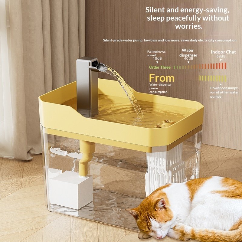 Fuente de agua para gatos con sistema automático de filtración y circulación.