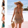 Vestido de playa para mujer 2026 con diseño calado, cuello en V profundo y efecto ondulado (ideal como salida de baño)